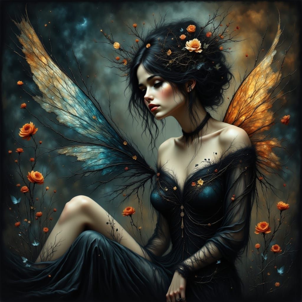 Mystical Dark Fairy Portrait in Ethereal Style