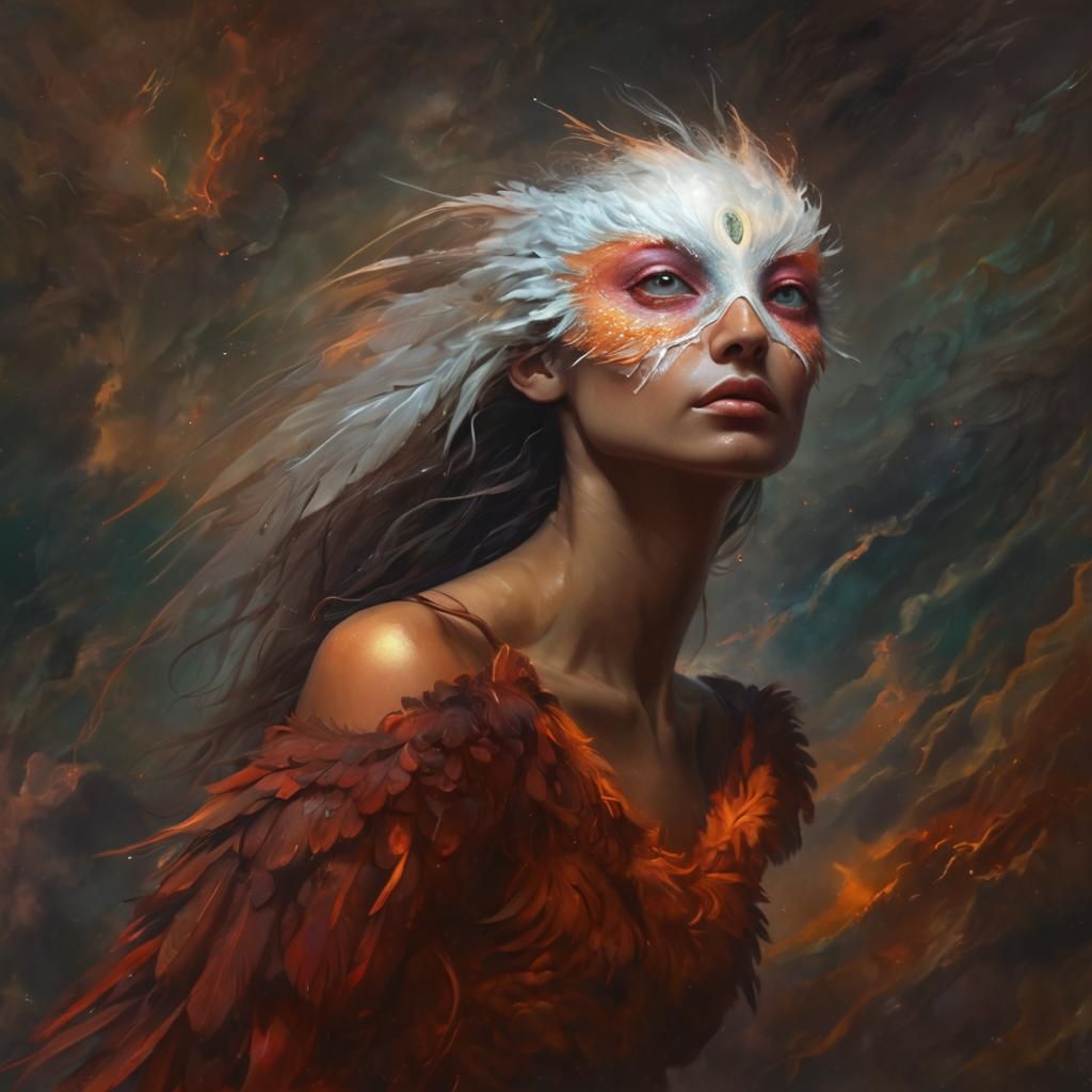 Alien Bird Woman in Impressionistic Oil Painting