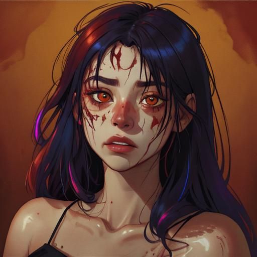 Hyperrealistic Tomie Portrait with Blood and Shadows