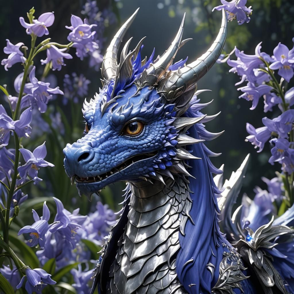 Bluebell Dragon with Silver Crown in 3D Anime Style