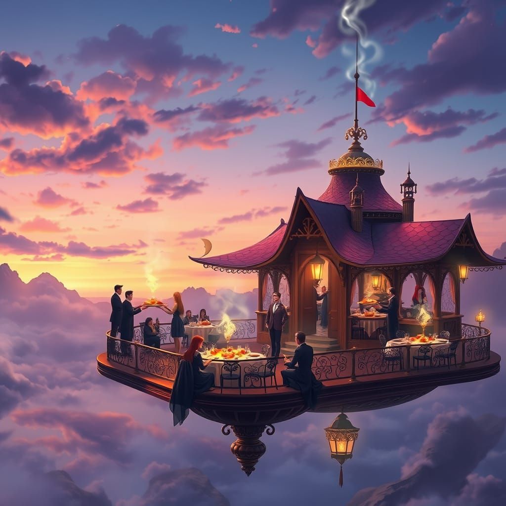 An Enchanted floating Restaurant, that is magic and serves f...