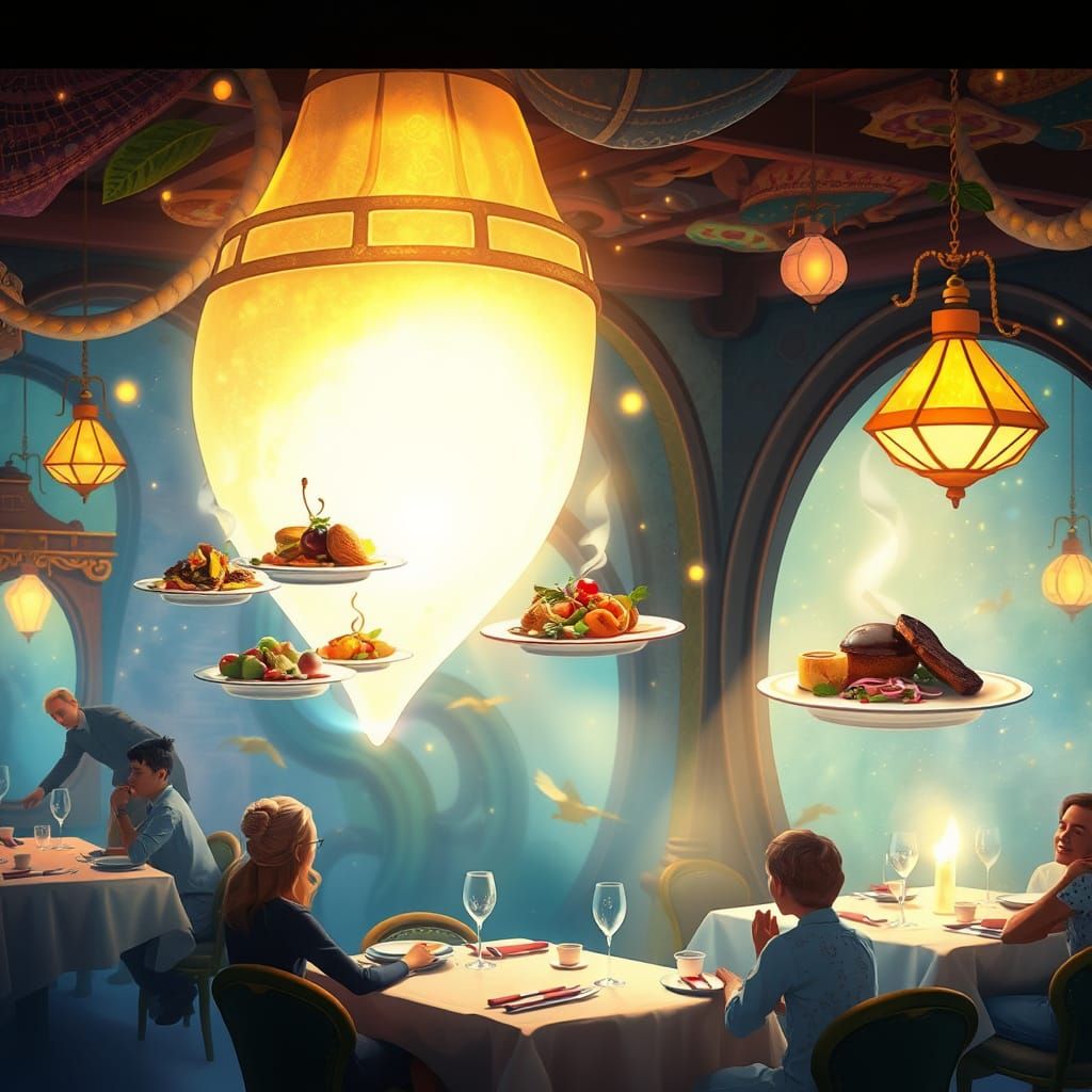 An Enchanted floating Restaurant, that is magic and serves f...