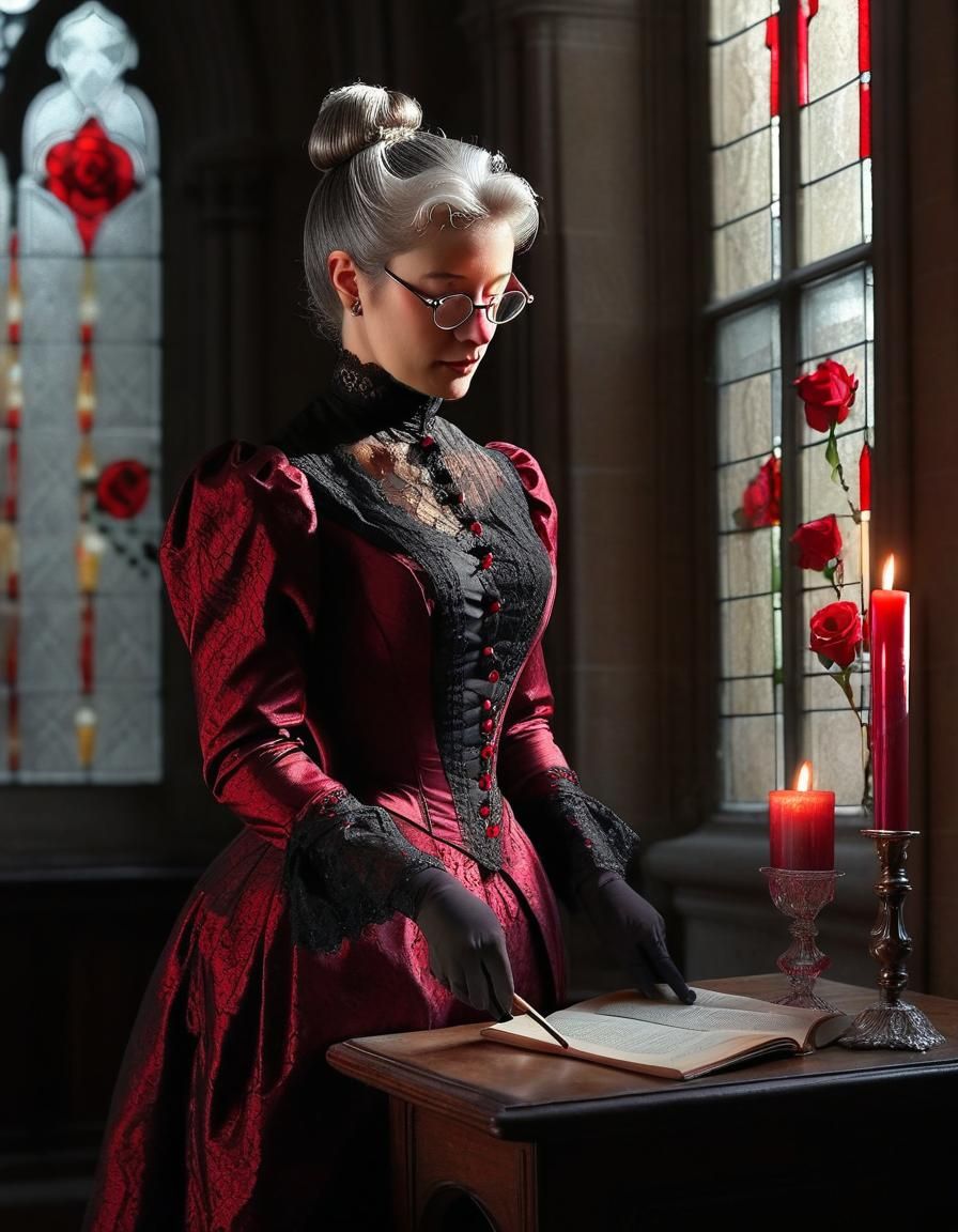 Aristocratic Woman in Cathedral: Dark Academia Portrait