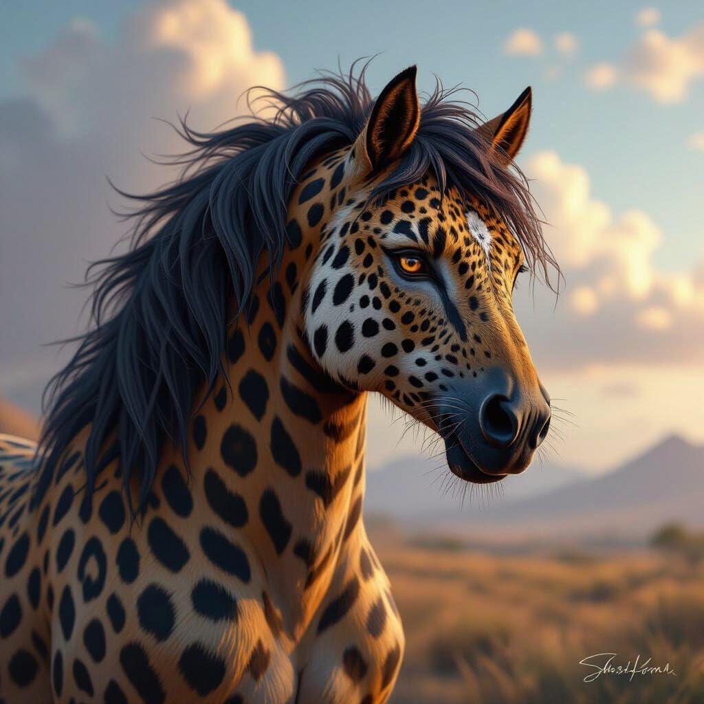 Majestic Horse-Leopard Hybrid in Fantastical Landscape
