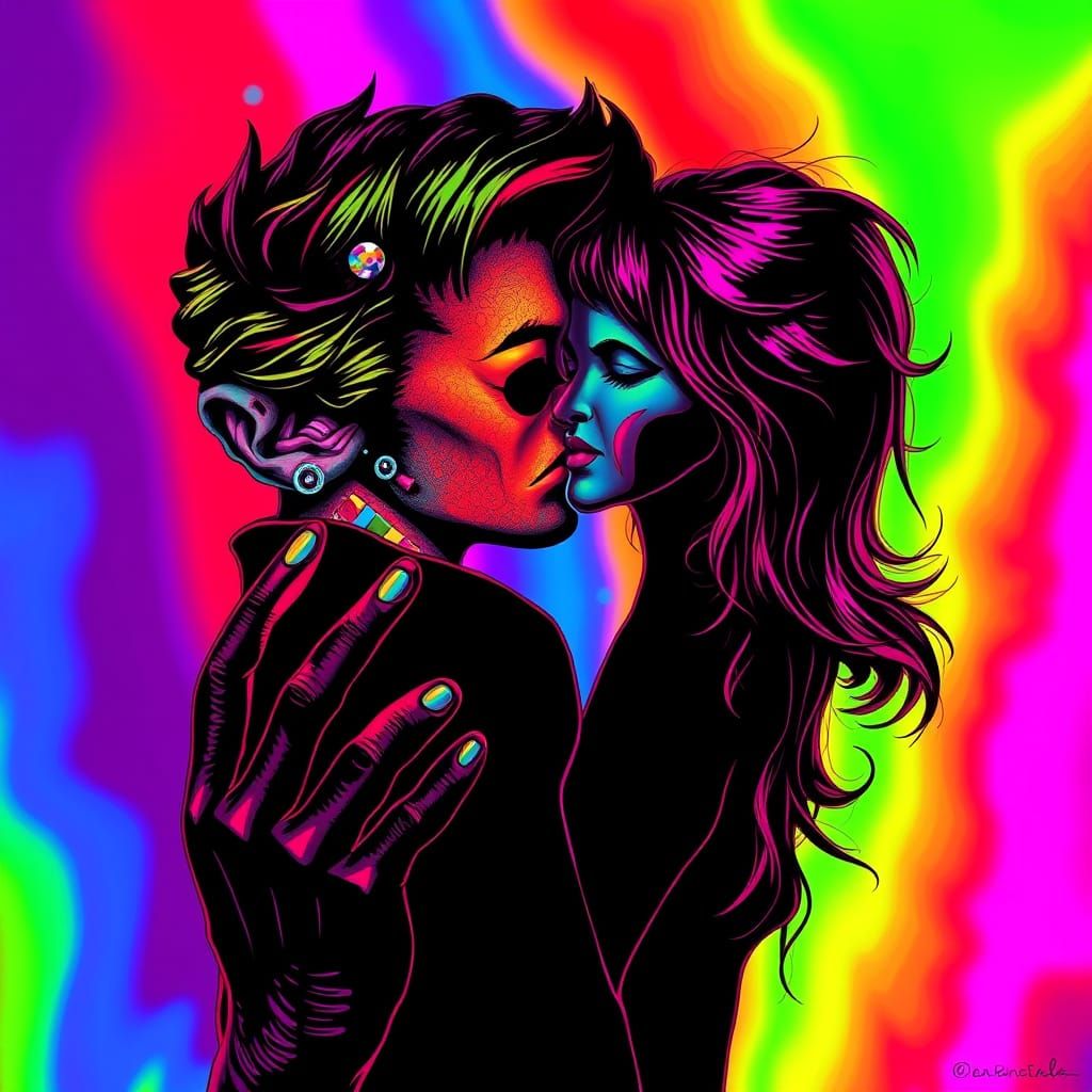 Psychedelic Forbidden Love in Dayglo Black Velvet Art