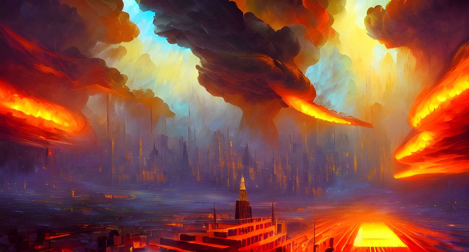 Inferno Rain Over Art Deco Future City