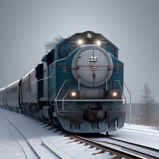 Serene Snowy Train Journey Digital Art