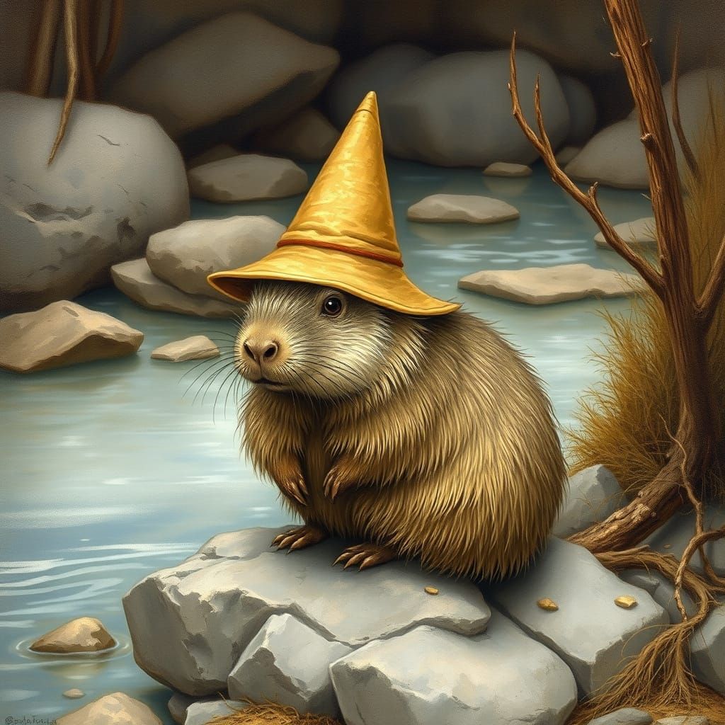 Capybara in Cone Hat, Storybook Illustration