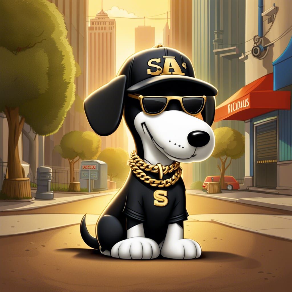 Snoopy as Doberman in L.A., Cartoon Style