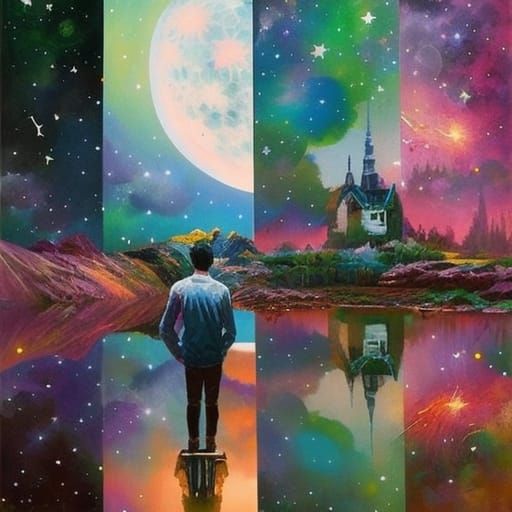 Man Paints Pixel Moon: Dramatic Matte Painting