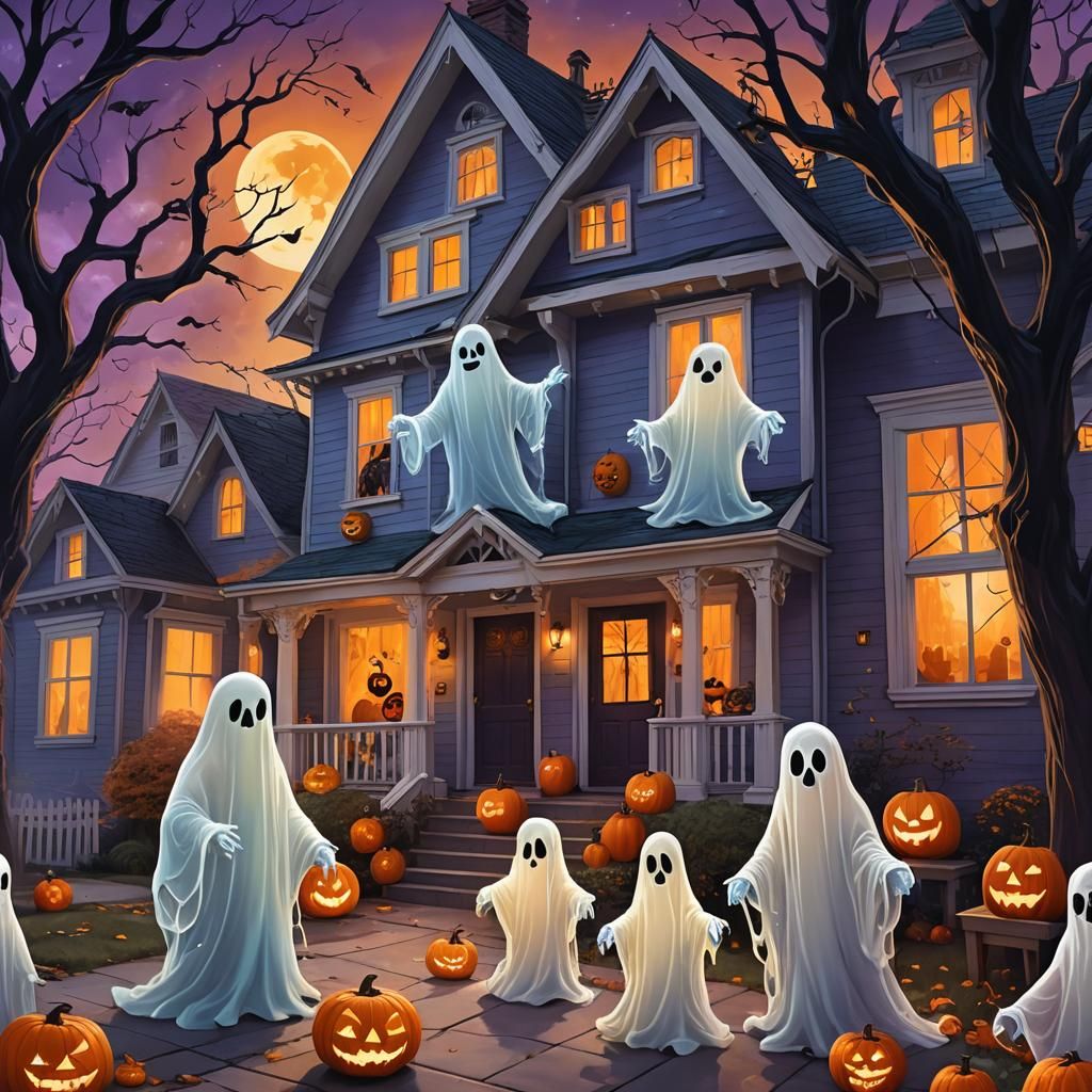 Halloween Ghost Family on Spooky Street