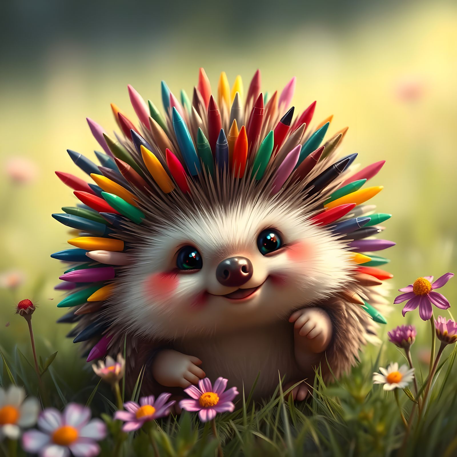 Whimsical Hedgehog with Crayon Spines in Fantasy Style
