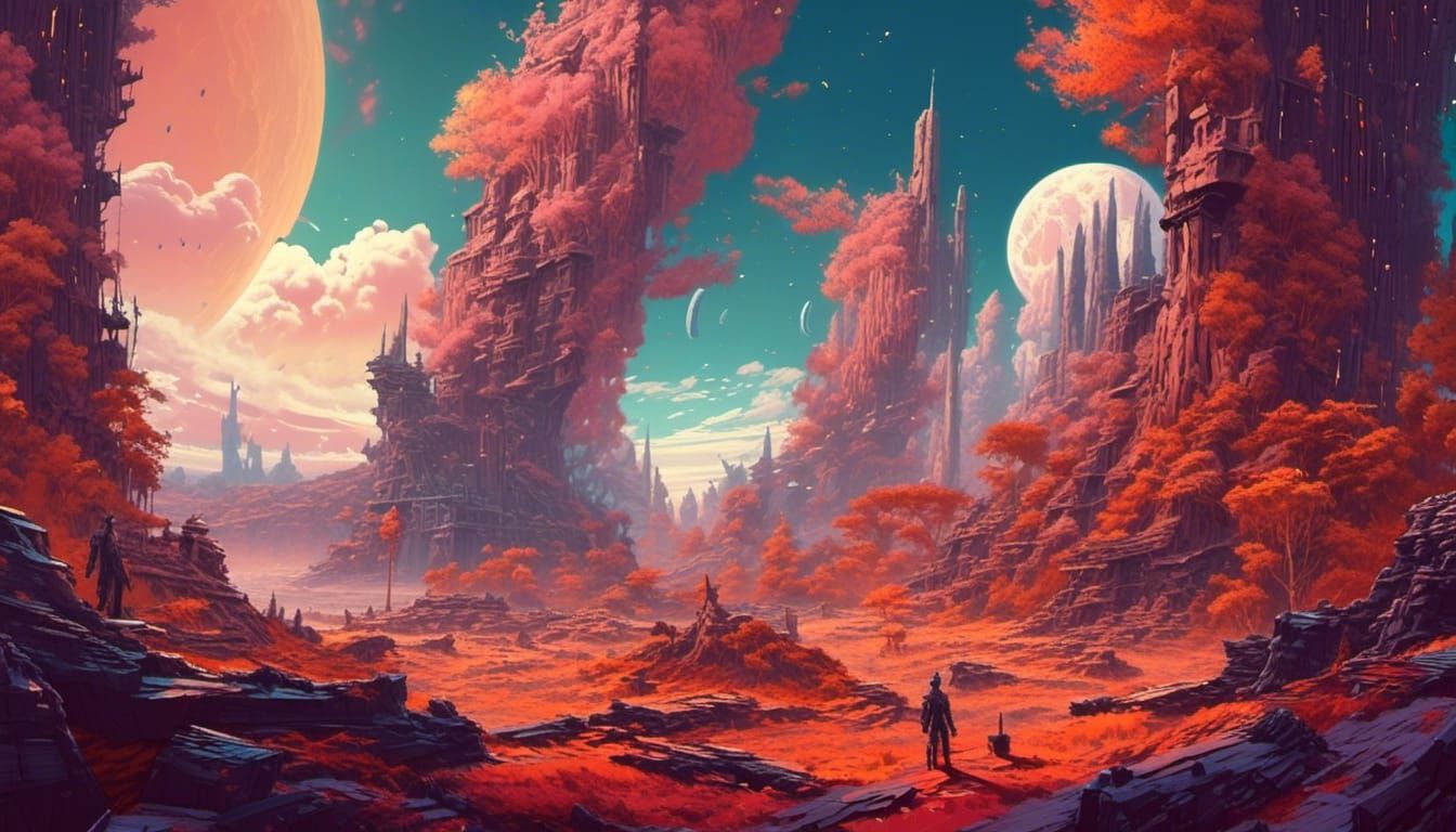 Galactic Landscape in Complex 3D Render Style