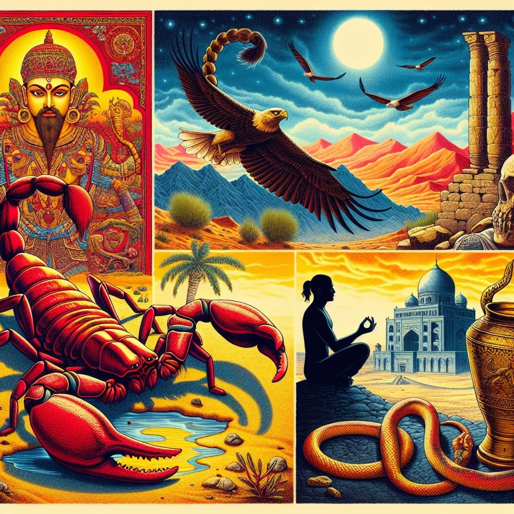 Vivid Red Scorpion in Desert Landscape Digital Art