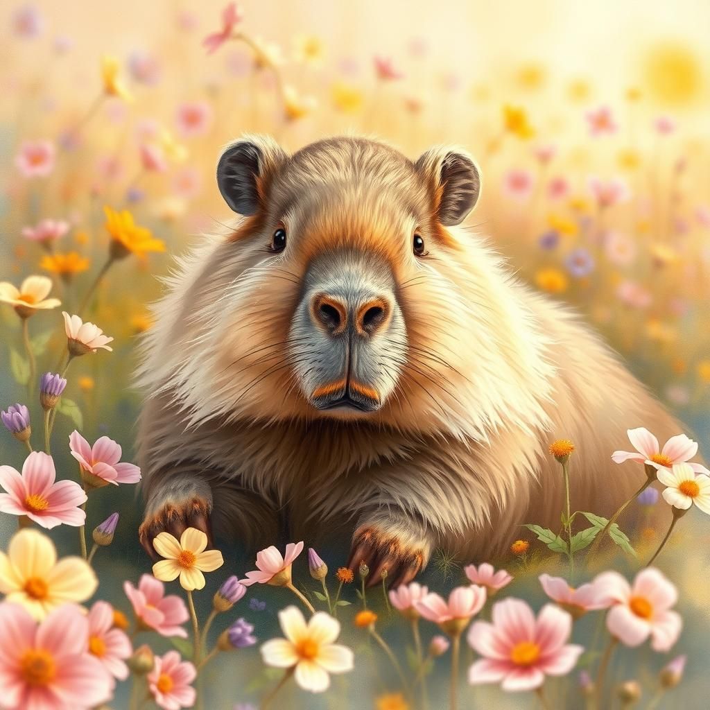 Capybara in Wildflowers: An Impressionistic Scene