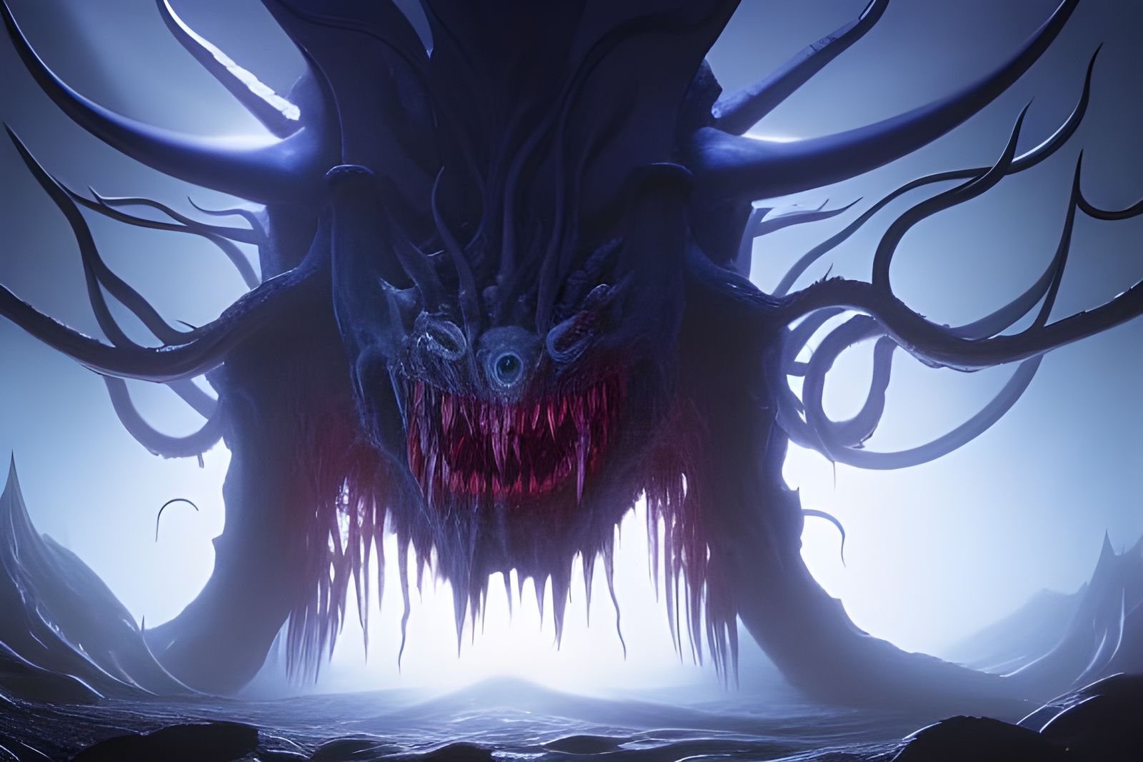 Abyssal Demon Emerging: A Surreal Digital Painting