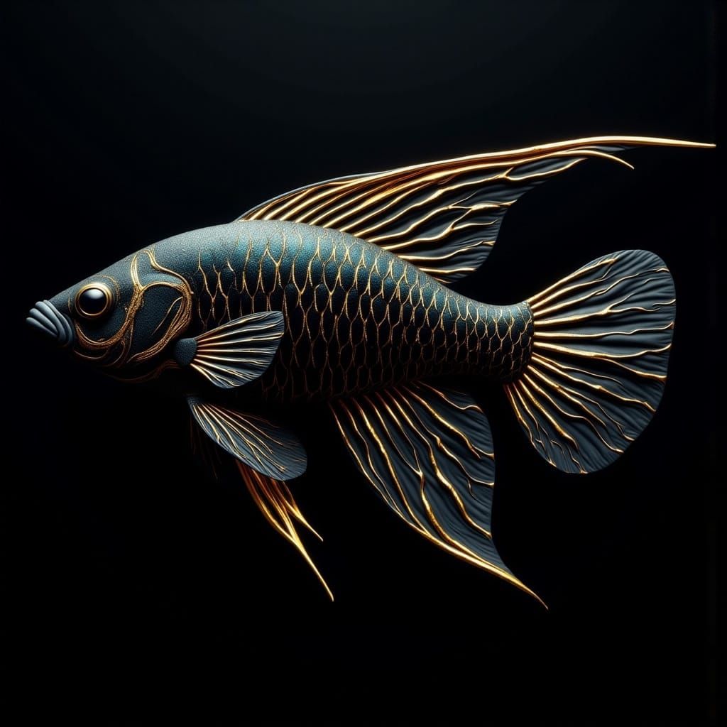 Angelfish in Noir Royale Style with Golden Accents