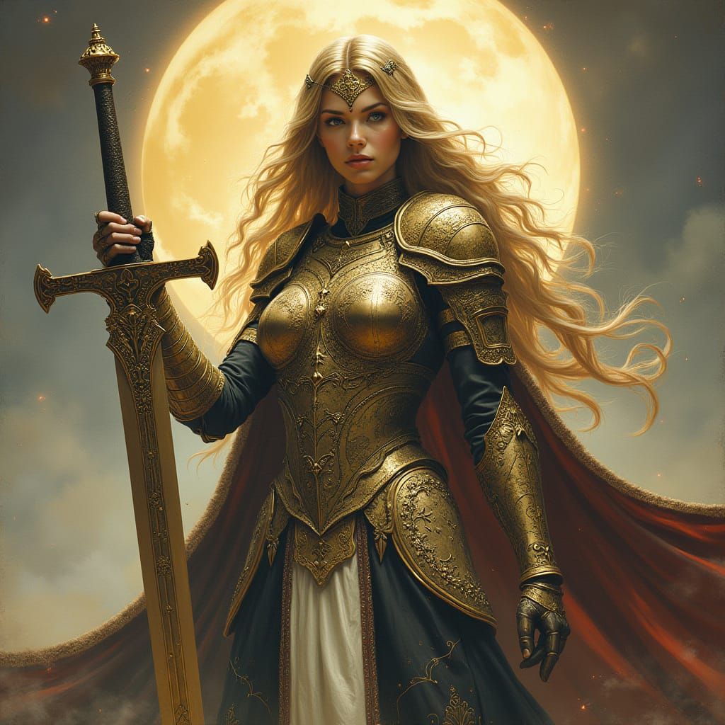 Warrior Goddess in Majestic Armor and Ethereal Light