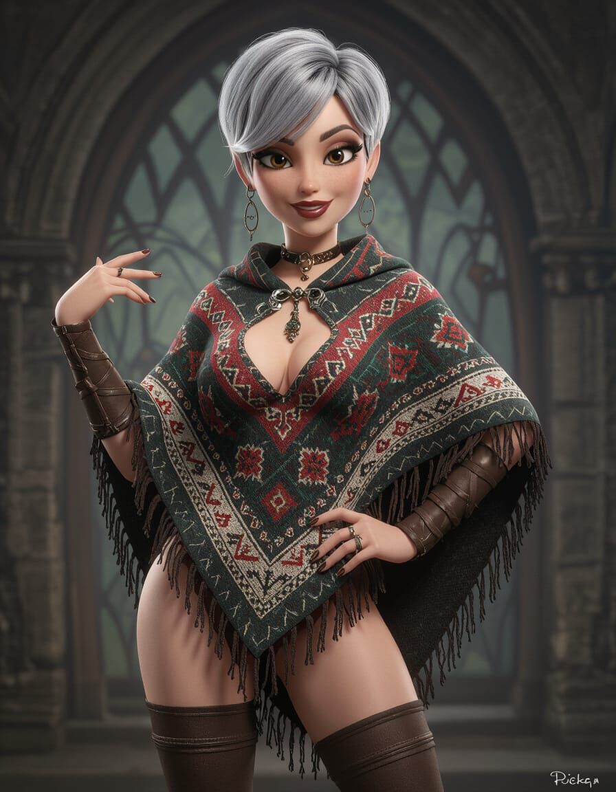 Dark Fantasy Pixie Shaman in Festive Poncho