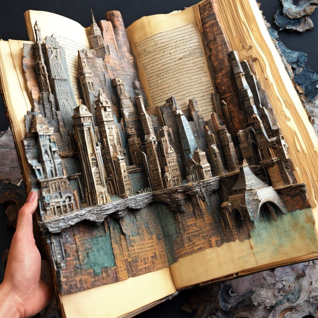 Fantasy Cityscape Art from Altered Books