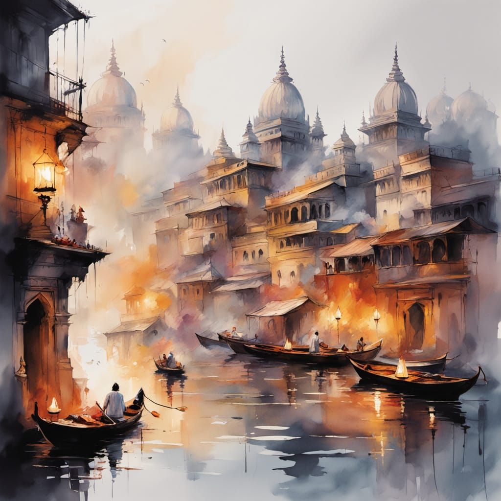 Ancient Varanasi Ghats at Dawn