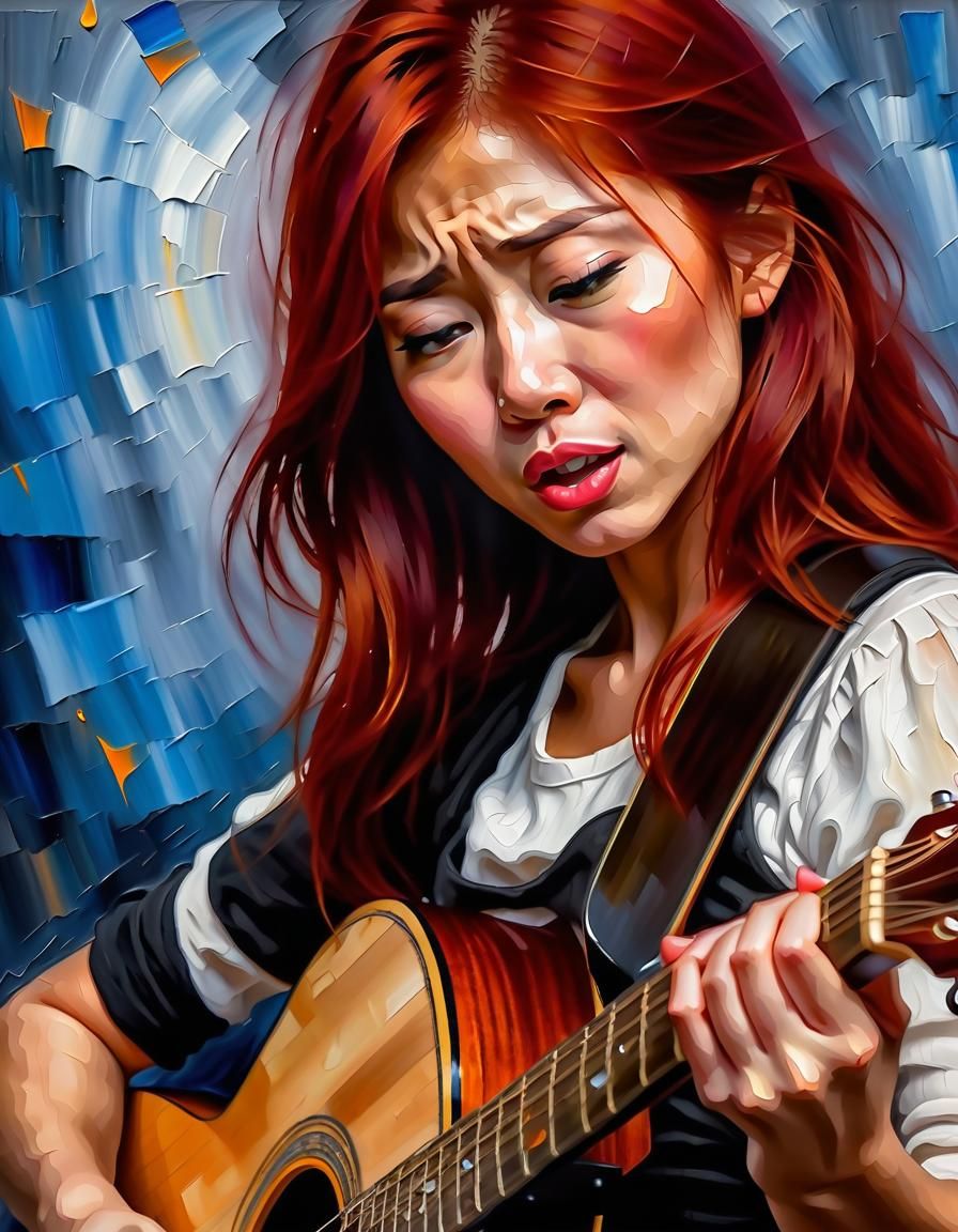 Emotional Portrait of a Singing Japanese Woman