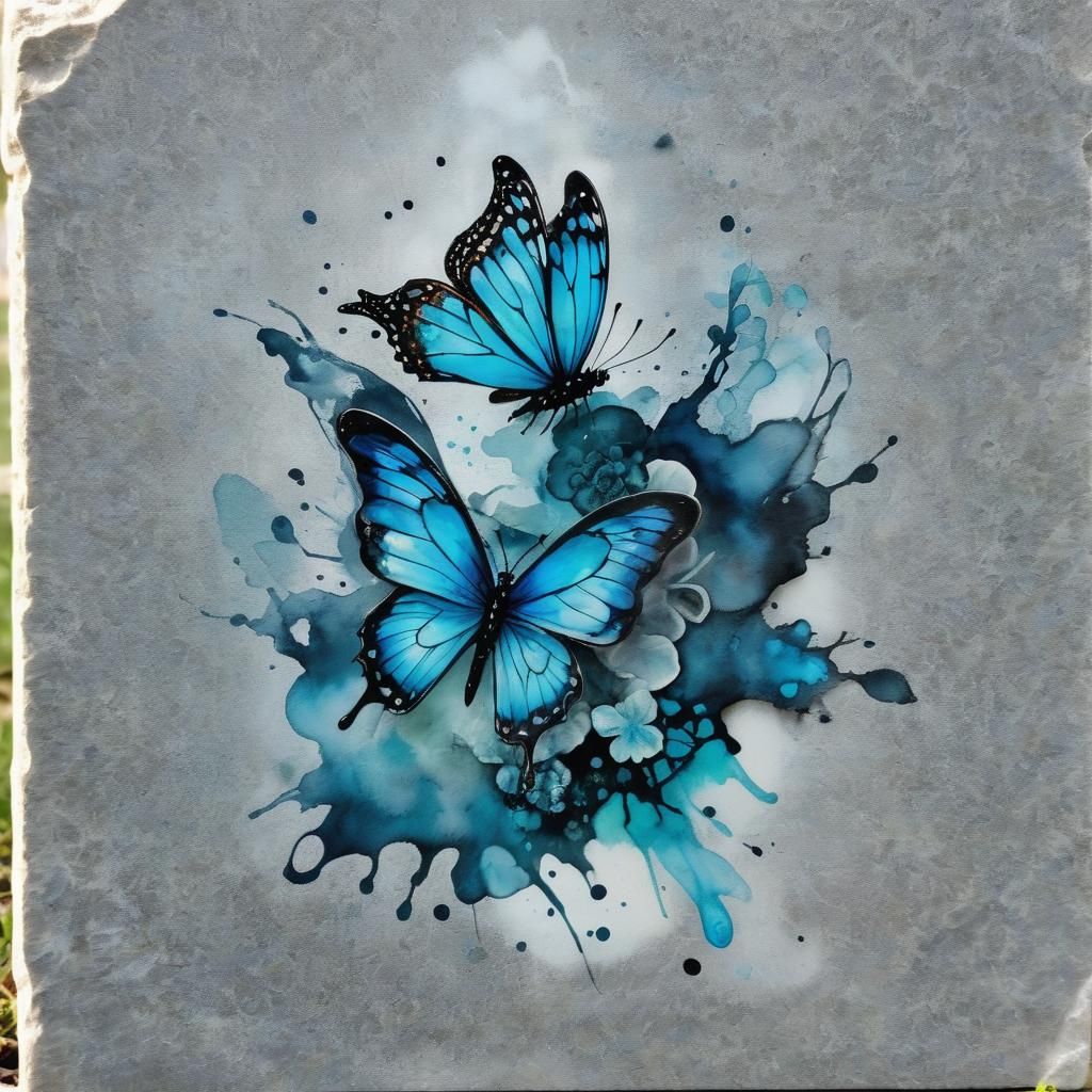 Alcohol Ink Butterfly Near Gravestone