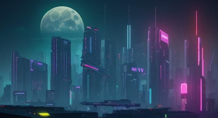 Cyberpunk Nightscape with Neon Skyline