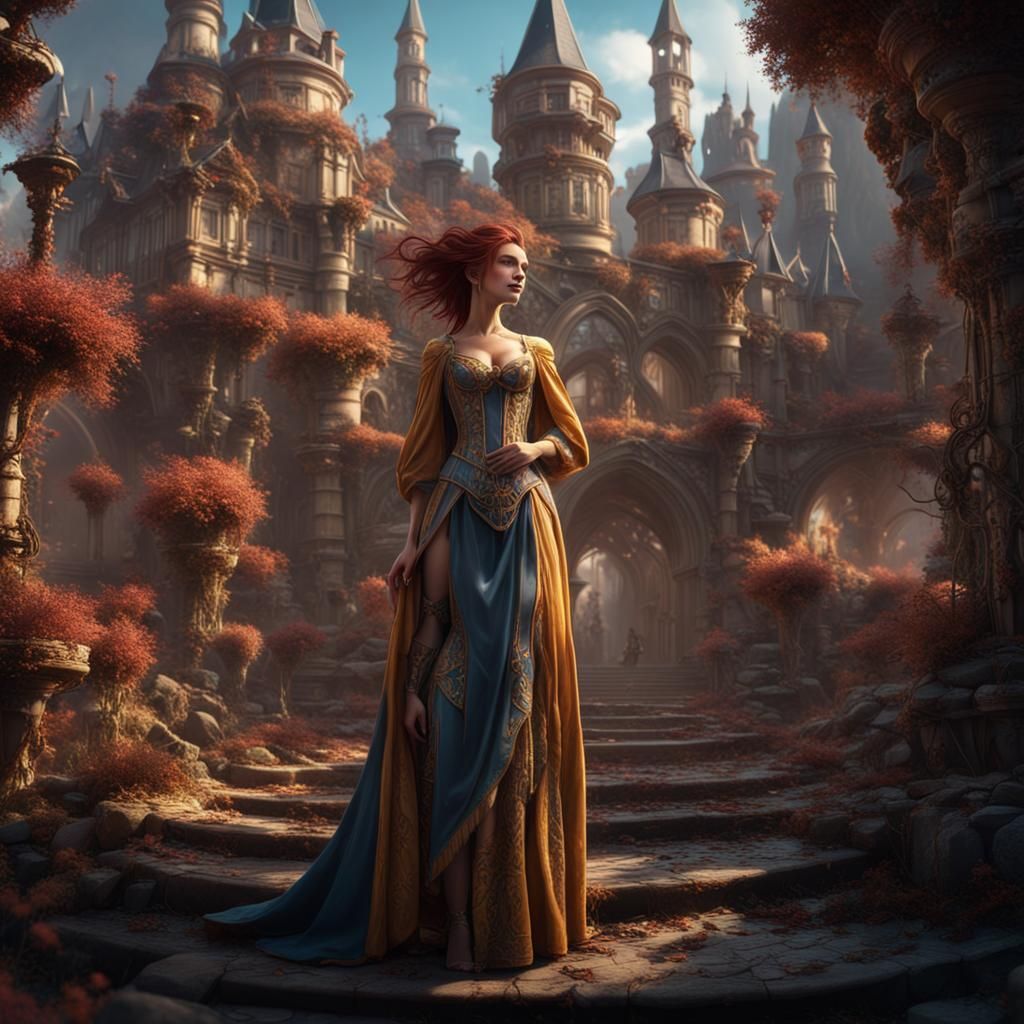 Joyful Woman in Detailed Fantasy Art