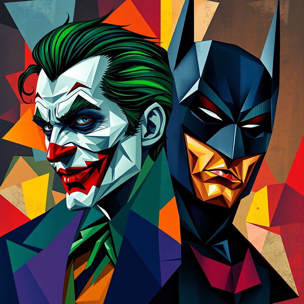 Joker and Batman: A Neo-Cubist Geometric Portrait