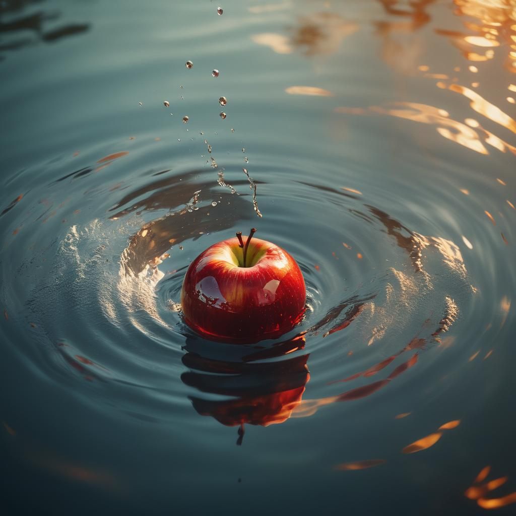 Fiery Red Apple Submerged in Crystal Water