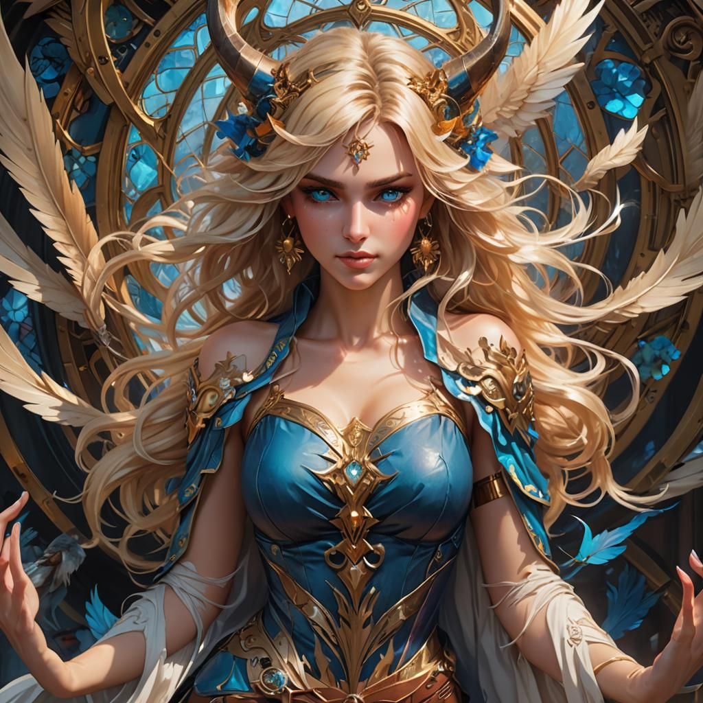 Blonde Demon on Throne: Hyperdetailed Concept Art