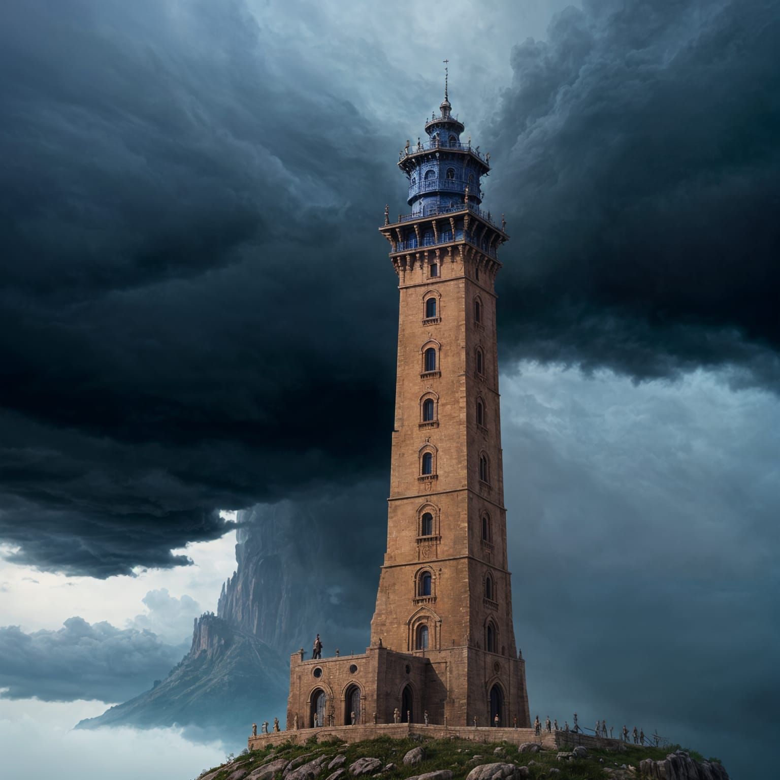 Tower Engulfed by a Fantastical Lightning Storm