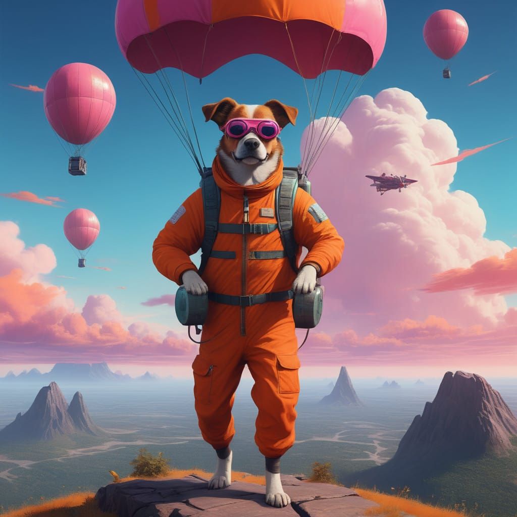 Colorful Canine Pilot in Thrilling Free Fall