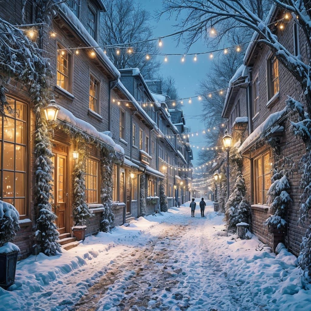 Magical Snowy Christmas Lights Ethereal Landscape