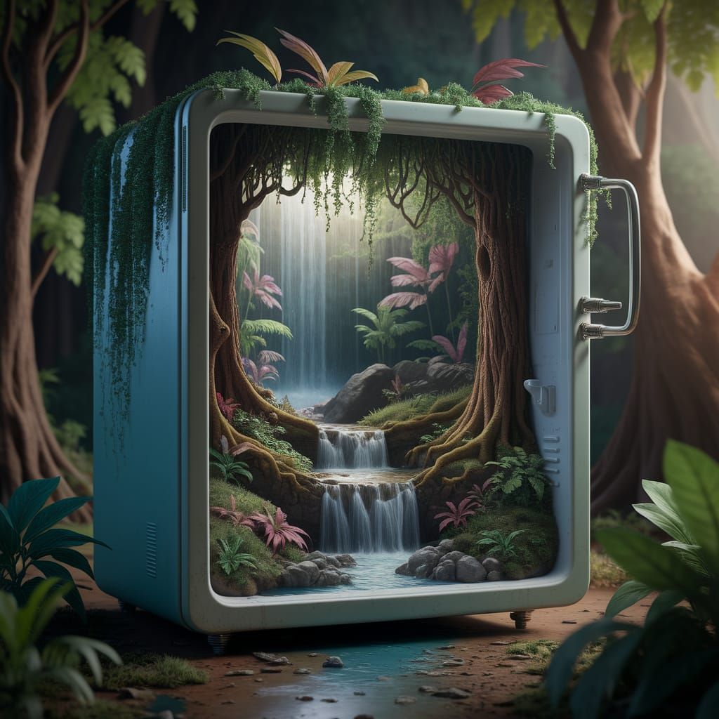 Miniature Rainforest Thrives Inside Refrigerator