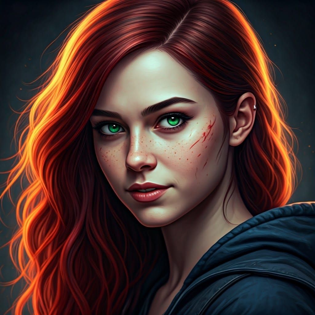 Energetic Teenage Girl with Fiery Red Hair and Captivating S...