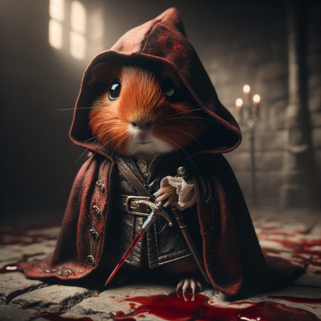 Medieval Assassin Guinea Pig in Dark Cloak