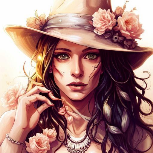 Beautiful Cowgirl in Digital Art Style