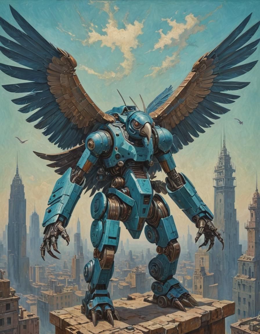 Futuristic Vulture Mech in Epic Futurism Style