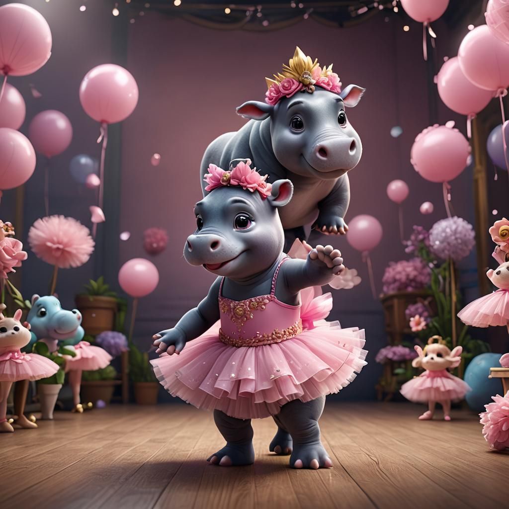 Pixar Ballerina Hippo with Chibi Eyes