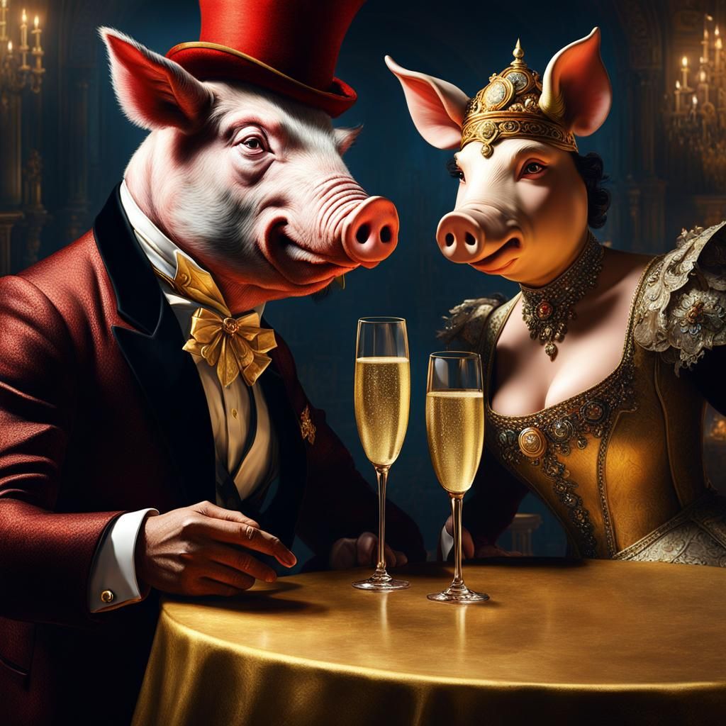 Boar Woman and Pig Man Celebrate New Year