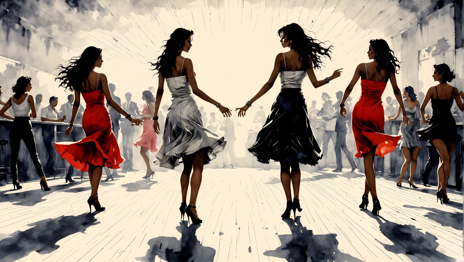 Vibrant Disco Night Scene in Superrealistic Ink Art