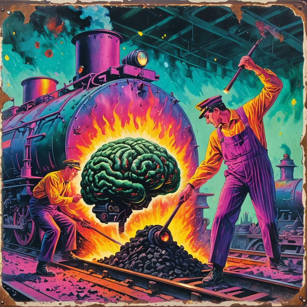 1960s Psychedelic Train Engine Room Art