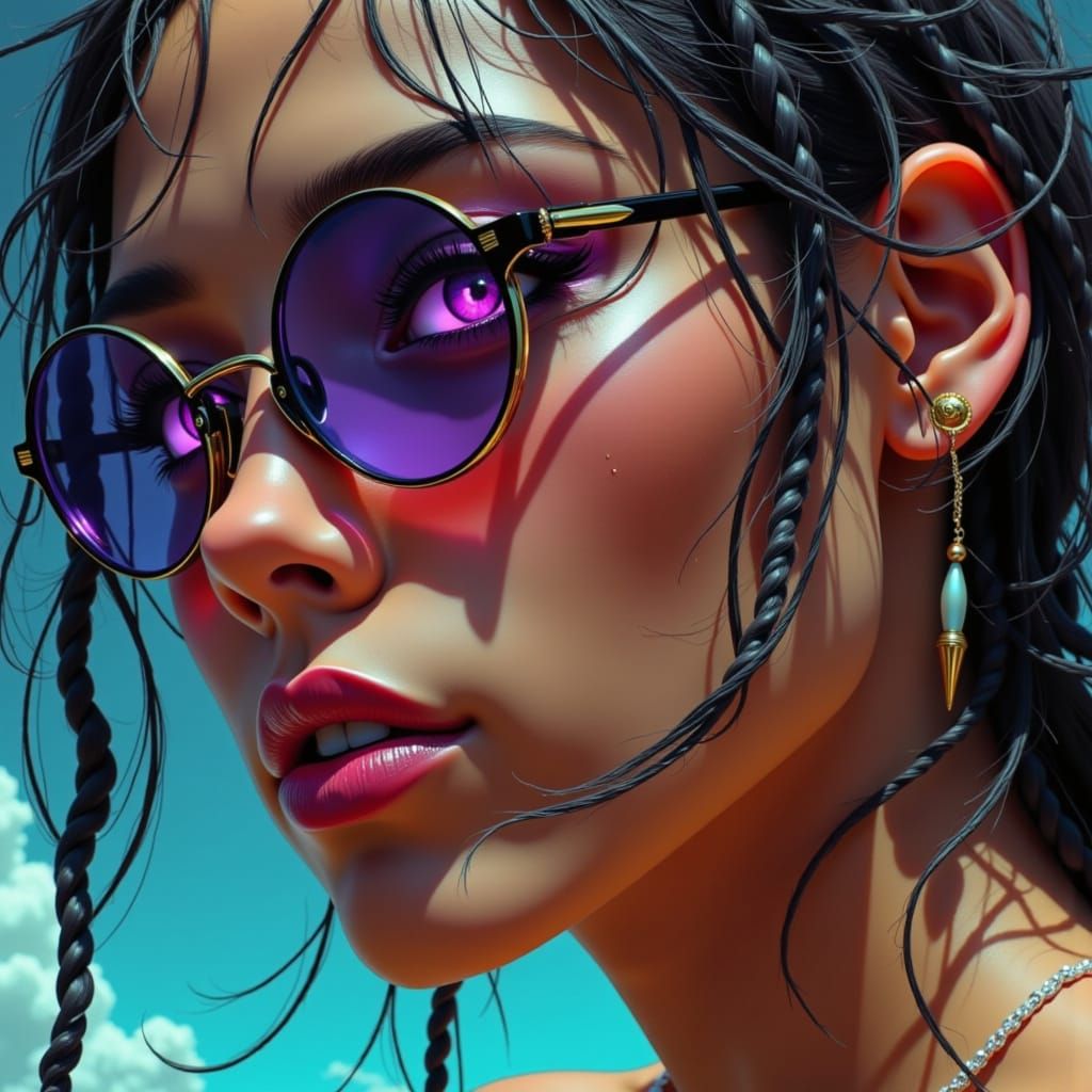 Striking Braided Woman Portrait in Comic Art Style