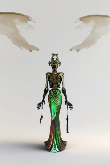 Ornate Glass Skeleton Queen in Opulent Robes