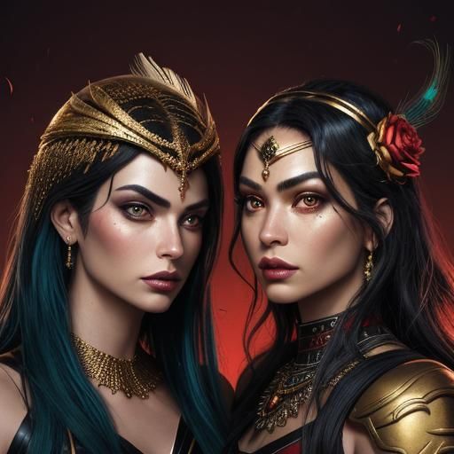 Metallic Woman with Peacock Hair, Comic Book Art