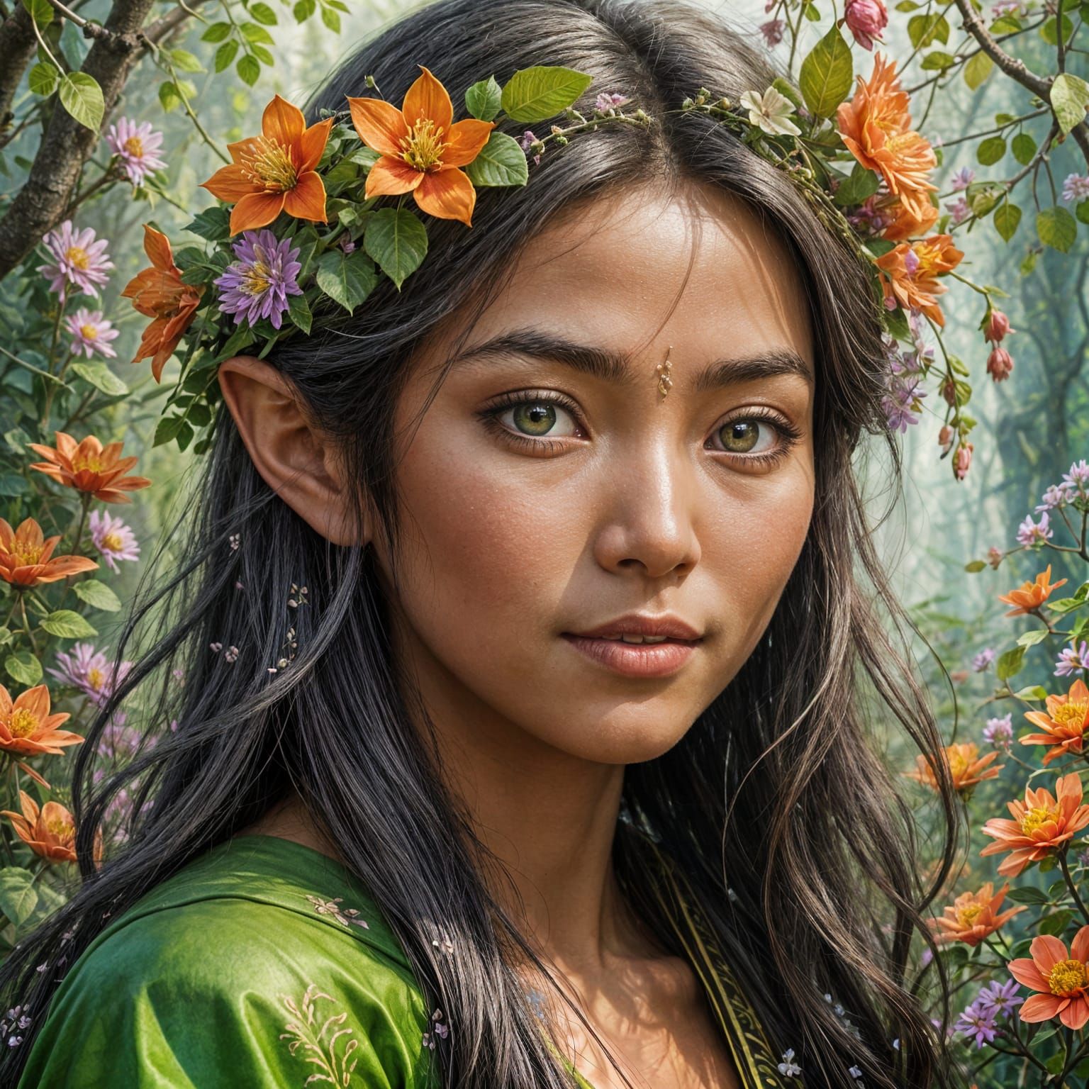 Girl with flowers in her hair