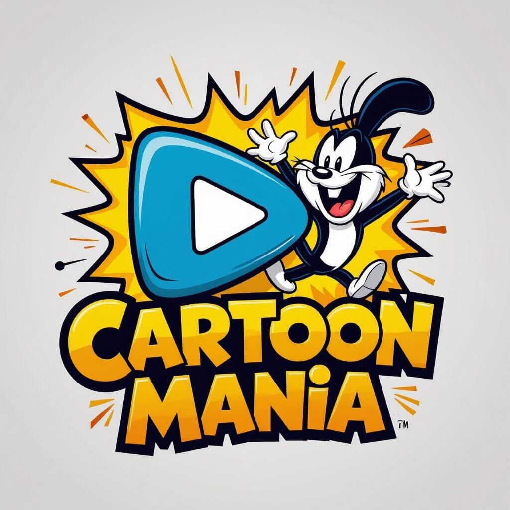Cartoon Mania YouTube Logo: Playful Character & Bold Font