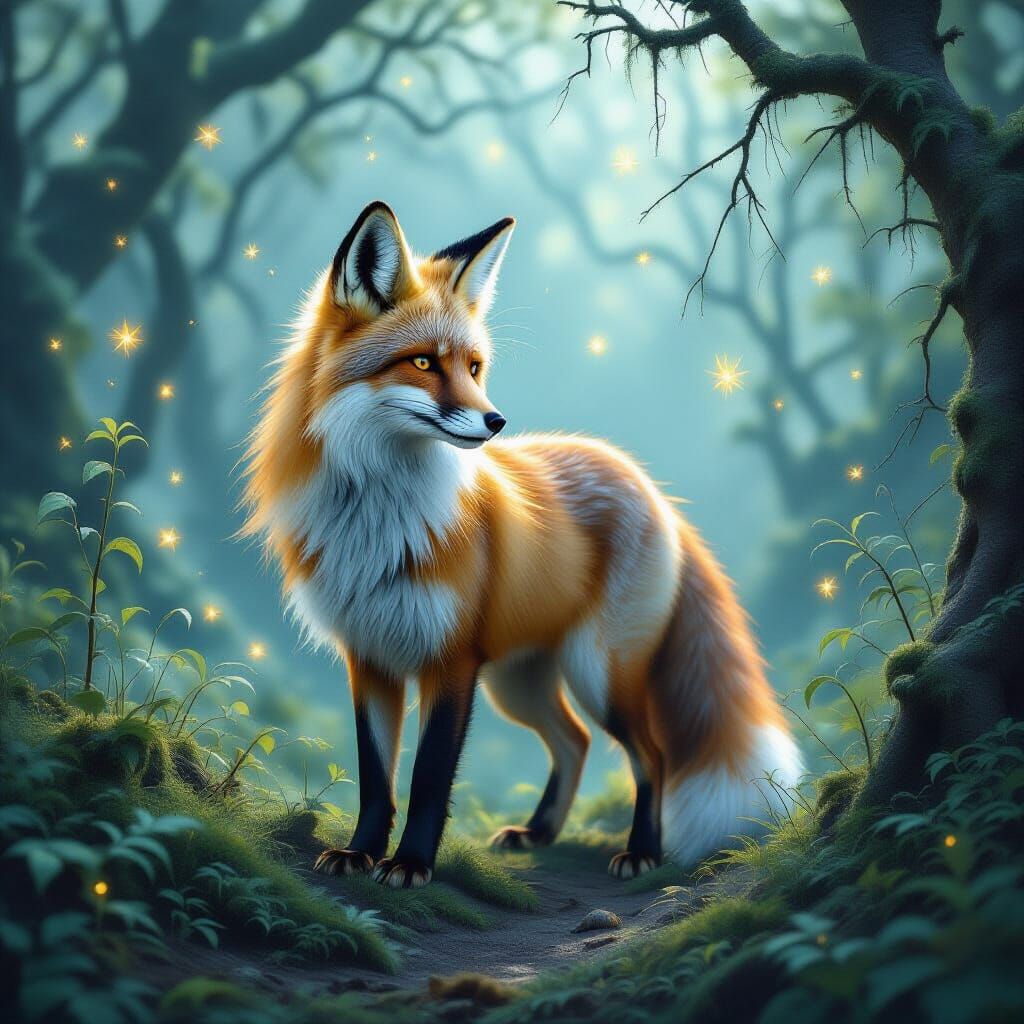 Moonlit Fox in Enchanted Forest Clearing